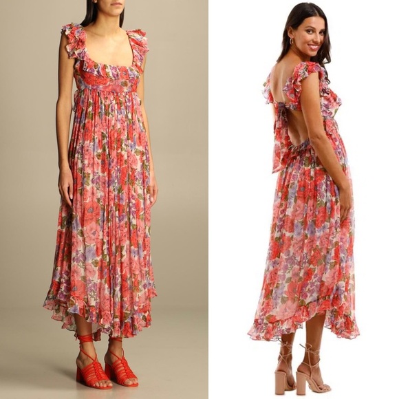 ZIMMERMANN Silk Floral Print Sleeveless Empire Waist Tie Back Lovestruck Dress M - Picture 9 of 16